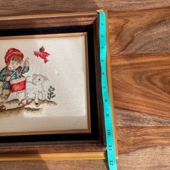 Vintage Cross-stitch Little Drummer Boy framed Handmade Holiday Decoration - Picture 7 of 10